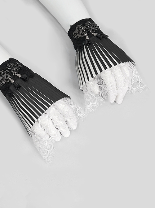Gothic Style Exquisite Black And White Pleats Three Dimensional Piano Effect Front Pendant Decoration Black Carved Oversleeves