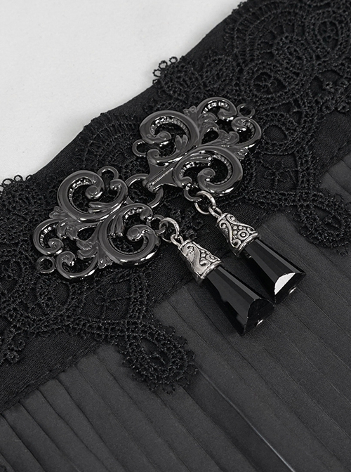 Gothic Style Exquisite Black And White Pleats Three Dimensional Piano Effect Front Pendant Decoration Black Carved Oversleeves