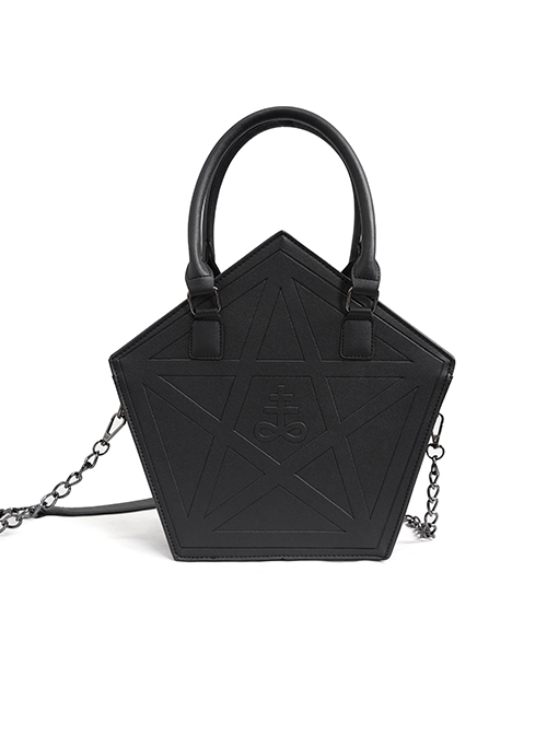 Gothic Style Personalized Five Pointed Star Embossed Shoulder Strap Black Shoulder Strap Crossbody Bag