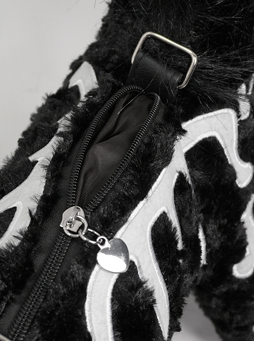 Gothic Style Personalized Plush Unicorn White Skull Pattern Black Fashion Shoulder Strap Handbag