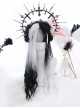 Pride Series Asymmetry Black White Water Ripple Noble Long Hair Gothic Flat Bangs Lolita Wig