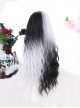 Pride Series Asymmetry Black White Water Ripple Noble Long Hair Gothic Flat Bangs Lolita Wig