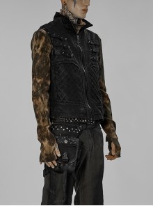 Punk Style Handsome Stand Collar Metal Skull Claw Zipper Unique Split Design Doomsday Sense Black Male Vest