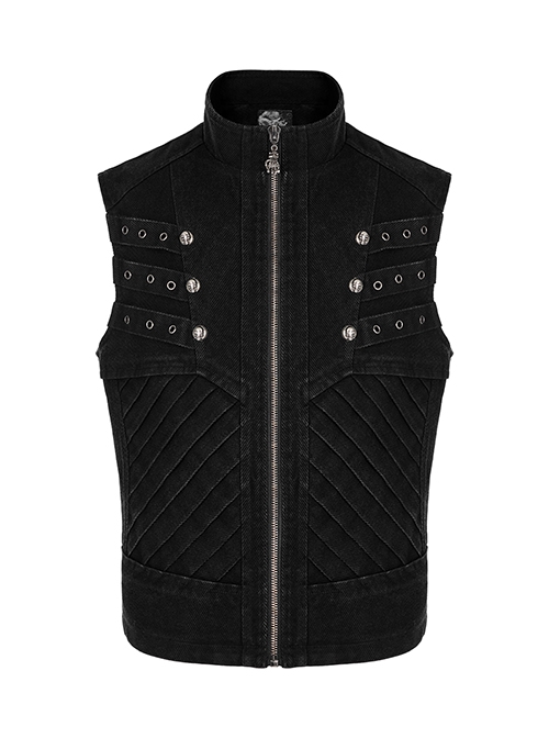 Punk Style Handsome Stand Collar Metal Skull Claw Zipper Unique Split Design Doomsday Sense Black Male Vest