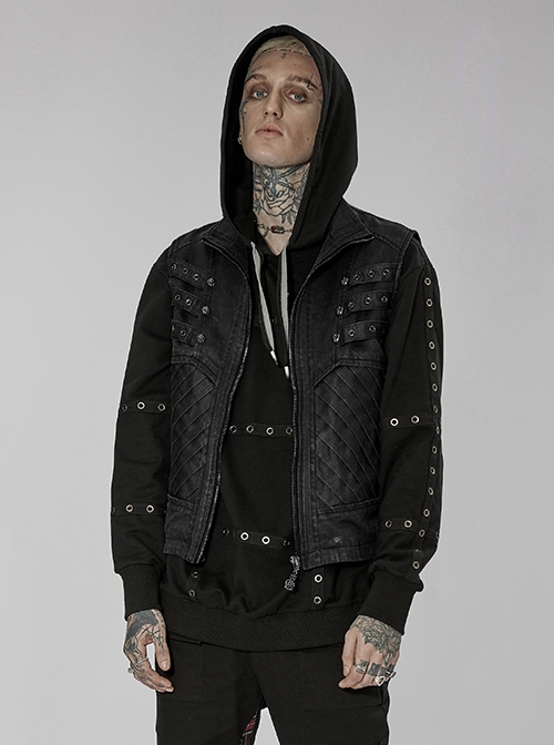 Punk Style Handsome Stand Collar Metal Skull Claw Zipper Unique Split Design Doomsday Sense Black Male Vest