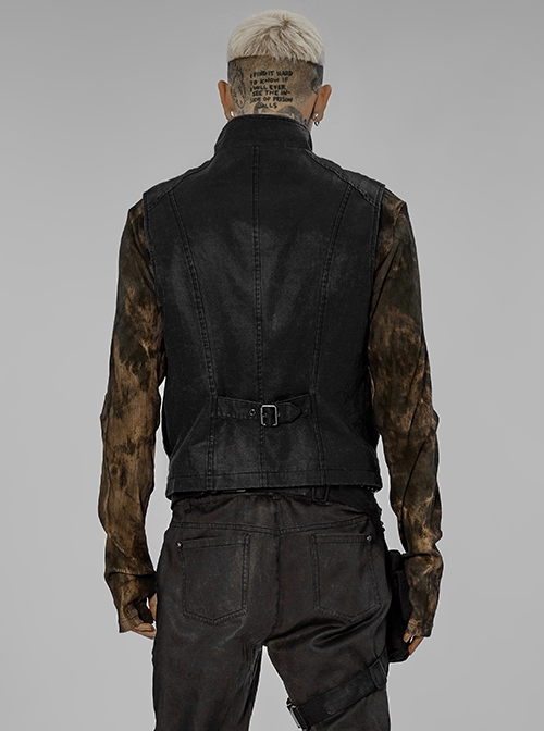 Punk Style Handsome Stand Collar Metal Skull Claw Zipper Unique Split Design Doomsday Sense Black Male Vest