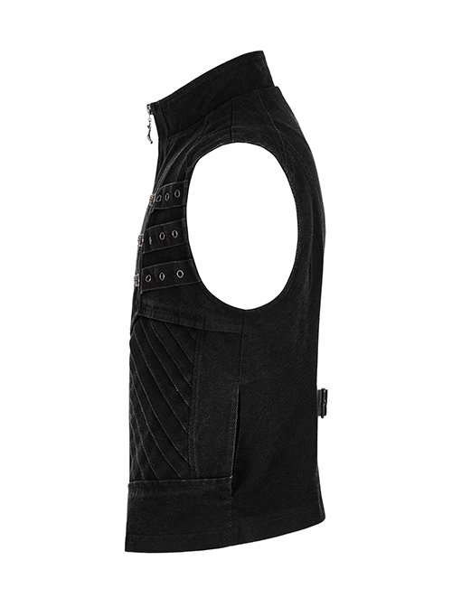 Punk Style Handsome Stand Collar Metal Skull Claw Zipper Unique Split Design Doomsday Sense Black Male Vest