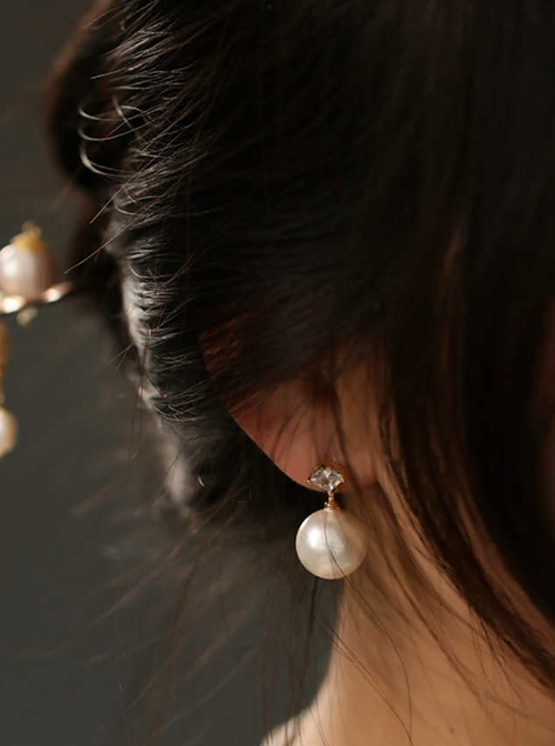 Light Luxurious White Pearl Retro Fringe Palace Cheongsam Accessory Simple Temperament Classical Lolita Stud Earring