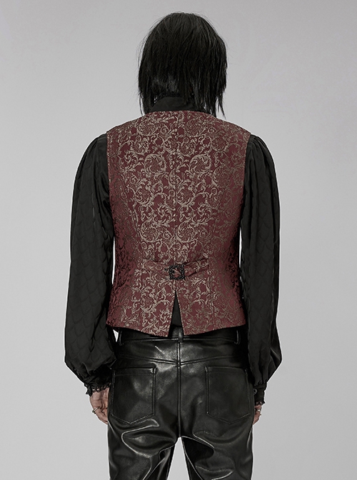 Gothic Style V Neck Palace Embossed Jacquard Exquisite Gorgeous Buttons Retro Red Gentleman Slim Vest