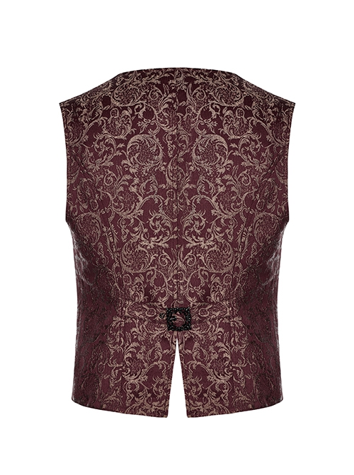 Gothic Style V Neck Palace Embossed Jacquard Exquisite Gorgeous Buttons Retro Red Gentleman Slim Vest
