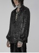 Punk Style V Neck Unique Acetic Acid Abstract Fabric Old Effect Metal Rivets Black Lantern Sleeves Loose Shirt