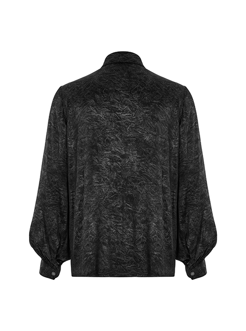 Punk Style V Neck Unique Acetic Acid Abstract Fabric Old Effect Metal Rivets Black Lantern Sleeves Loose Shirt