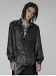 Punk Style V Neck Unique Acetic Acid Abstract Fabric Old Effect Metal Rivets Black Lantern Sleeves Loose Shirt