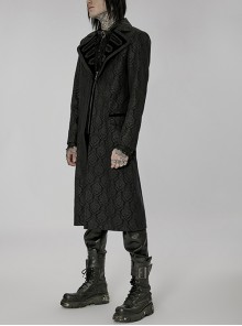 Gothic Style Elegant Lapel Fake Two Piece Design Retro Woven Pattern Simple Black Mid Length Male Coat