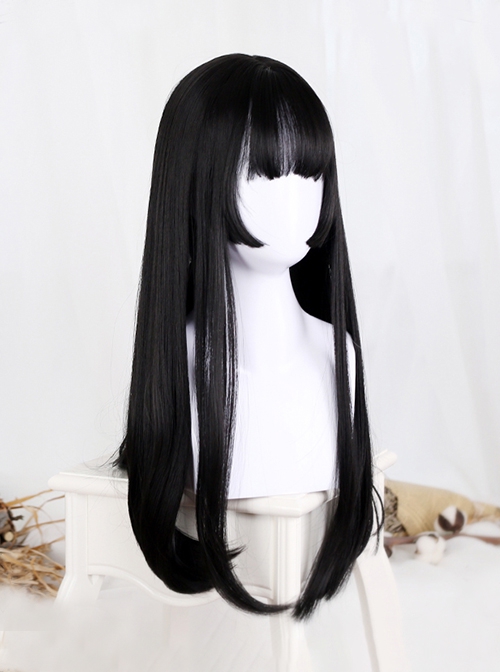 Kanako Series Hime Cut Japanese Princess Style Nature Dark Long Straight Hair Classic Lolita Wig