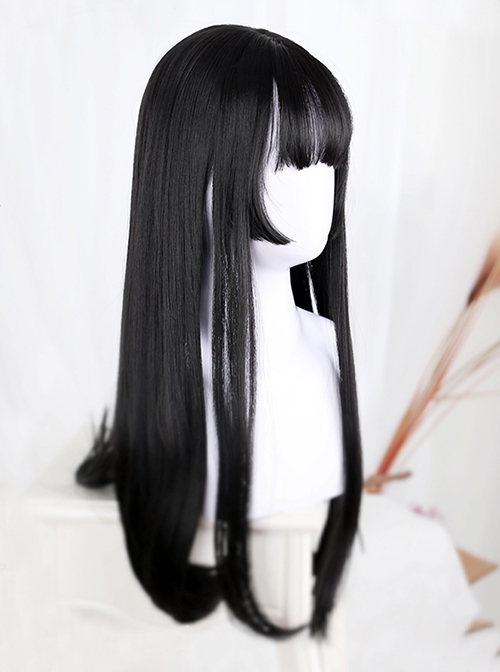 Kanako Series Hime Cut Japanese Princess Style Nature Dark Long Straight Hair Classic Lolita Wig