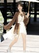 Fantasy Quicksand Series Brown Wandering Style Zen Chinese Style Oriental Kawaii Lolita Sleeveless Dress Coat Set