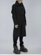 Punk Style Asymmetric High Collar Handsome Metal Rivet Sleeve Side Ring Decoration Black Long Sleeves Coat