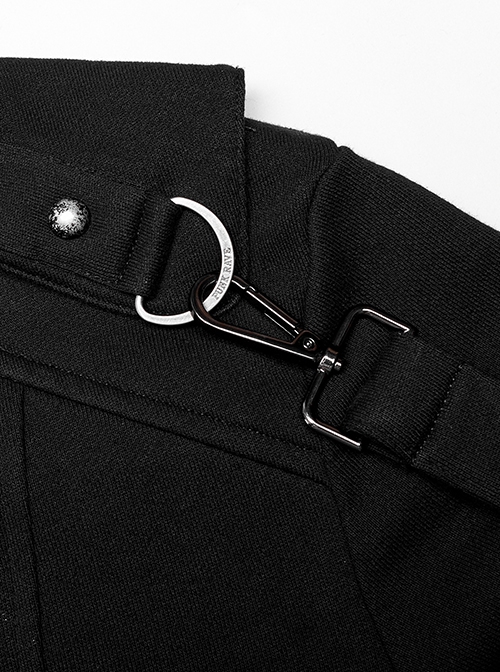 Punk Style Asymmetric High Collar Handsome Metal Rivet Sleeve Side Ring Decoration Black Long Sleeves Coat