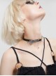 Punk Style Asymmetrical Leather Stitching Metal Chain Front Spider Web Pendant Decoration Black Personality Necklace