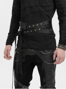 Punk Rock Style Hollow Multi Row Metal Eyelets Black Adjustable Handsome Belt