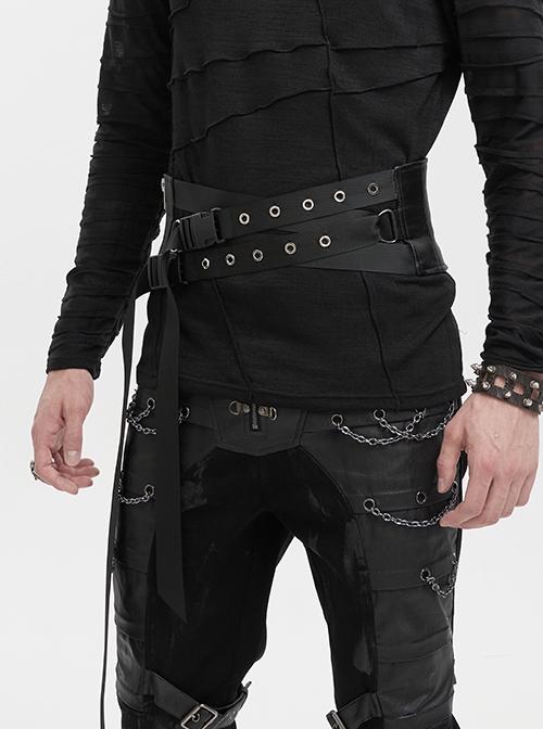 Punk Rock Style Hollow Multi Row Metal Eyelets Black Adjustable Handsome Belt