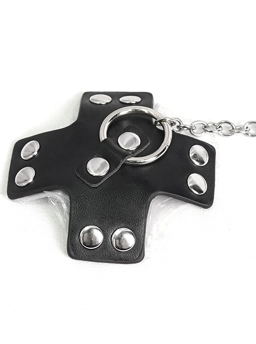 Gothic Style Sexy Rivet Imitation Leather Collar Metal Chain Link Black Cross Nipple Sticker