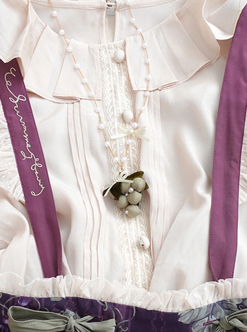 Plush Cloth Art Simulation Grape Ribbon Bowknot Pearl Chain Pastoral Style Classic Lolita Necklace