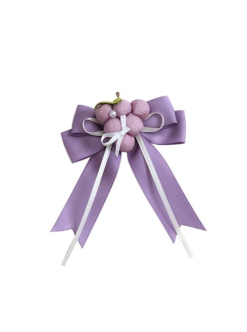 Pastoral Style Cloth Art Simulation 3D Grape Ribbon Satin Large Bowknot Pearl Classic Lolita Hair Clip