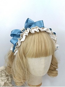 Japanese Style Bowknot Pleated Ruffles Heart Pearl Button Exquisite Sweet Lolita Satin Hairband