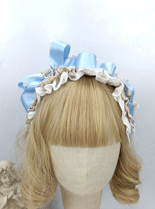 Japanese Style Bowknot Pleated Ruffles Heart Pearl Button Exquisite Sweet Lolita Satin Hairband