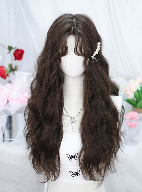 Fallen Series Versatile Stylish Young Beautiful Fluffy Wool Rolls Mid Split Brown Sweet Lolita Full Head Wig