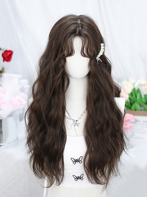 Fallen Series Versatile Stylish Young Beautiful Fluffy Wool Rolls Mid Split Brown Sweet Lolita Full Head Wig