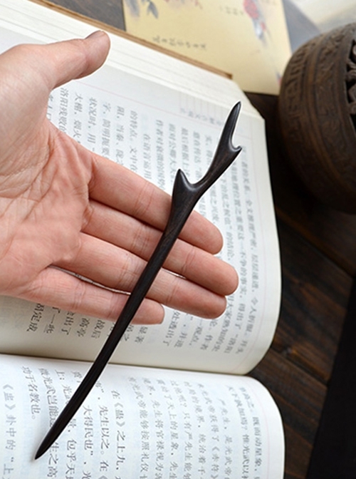 Chinese Style Handmade Elegant Antlers Tree Fork Shape Black Brown Ebony Wooden Classic Lolita Hairpin