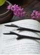 Chinese Style Handmade Elegant Antlers Tree Fork Shape Black Brown Ebony Wooden Classic Lolita Hairpin