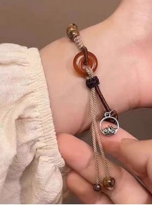 New Chinese Style Brown Ethnic Style Kawaii Fashion Tassel Resin Amber Pendant Ceramic Stone Beaded Bracelet
