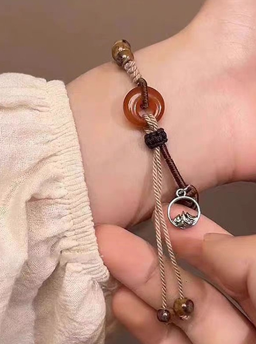 New Chinese Style Brown Ethnic Style Kawaii Fashion Tassel Resin Amber Pendant Ceramic Stone Beaded Bracelet