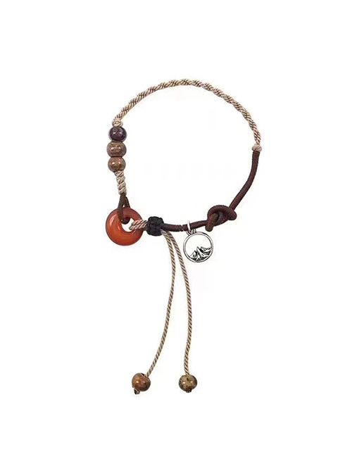 New Chinese Style Brown Ethnic Style Kawaii Fashion Tassel Resin Amber Pendant Ceramic Stone Beaded Bracelet