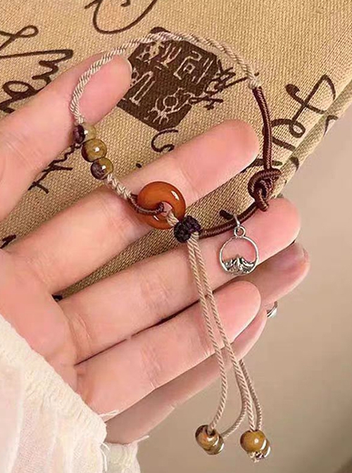 New Chinese Style Brown Ethnic Style Kawaii Fashion Tassel Resin Amber Pendant Ceramic Stone Beaded Bracelet