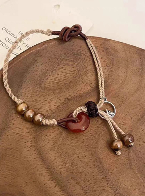 New Chinese Style Brown Ethnic Style Kawaii Fashion Tassel Resin Amber Pendant Ceramic Stone Beaded Bracelet