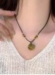 Chinese Retro Ethnic Style Olive Green Resin Agate Peace Buckle Agate Beaded Kawaii Fashion Necklace