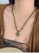 Chinese Retro Ethnic Style Olive Green Resin Agate Peace Buckle Agate Beaded Kawaii Fashion Necklace