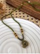 Chinese Retro Ethnic Style Olive Green Resin Agate Peace Buckle Agate Beaded Kawaii Fashion Necklace