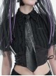 Punk Style Asymmetric Metal Rivet Decorated Front Center Slit Black Leather Tie