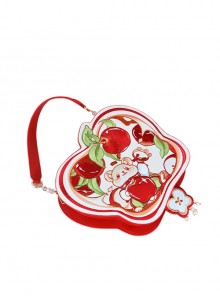 Art Illustration Han Chinese Element Red Apple Hamster Orchard Embroidery Kawaii Fashion Apple Slice Shape Bag