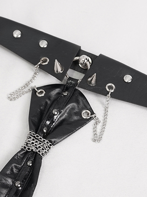 Gothic Style Adjustable Personalized Metal Rivet Decoration Black PU Imitation Leather Tie