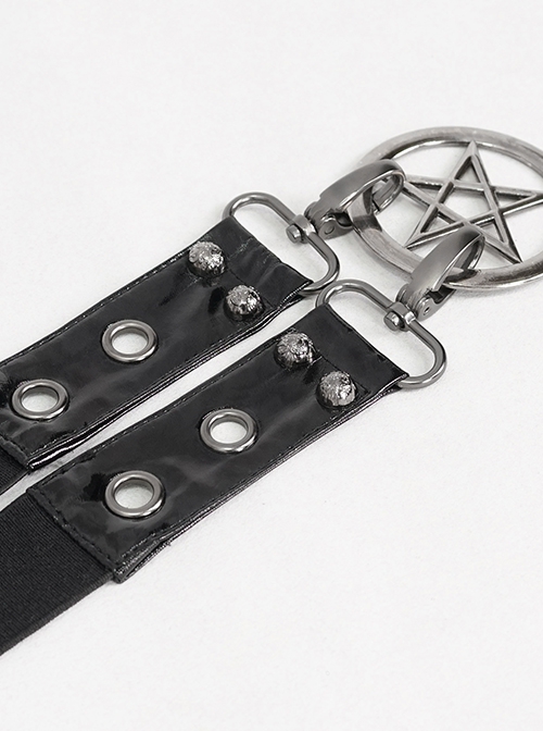 Gothic Style Personalized Metal Five Pointed Star Adjustable Metal Buckle Black Double Layer Shiny Leather Belt