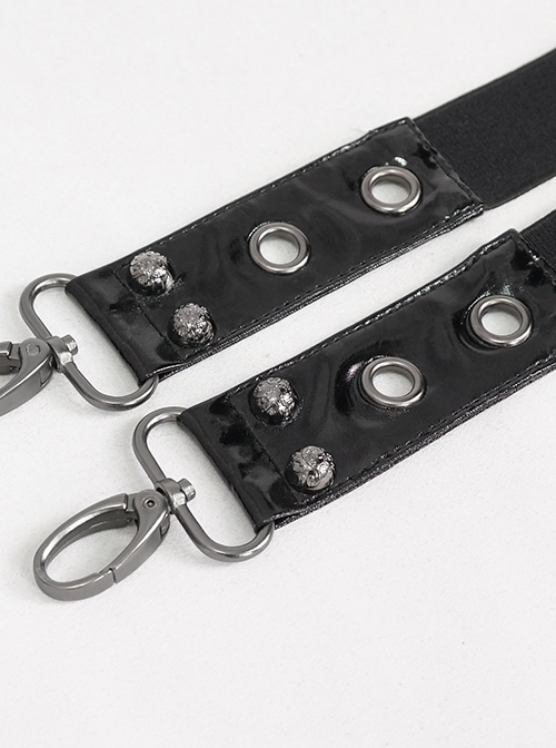 Gothic Style Personalized Metal Five Pointed Star Adjustable Metal Buckle Black Double Layer Shiny Leather Belt