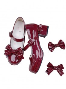 Old Island Pledge Series Versatile British Style Bowknot Shoe Clip Round Toe High Chunky Heel Classic Lolita Shoes