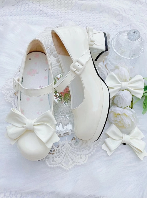 Old Island Pledge Series Versatile British Style Bowknot Shoe Clip Round Toe High Chunky Heel Classic Lolita Shoes